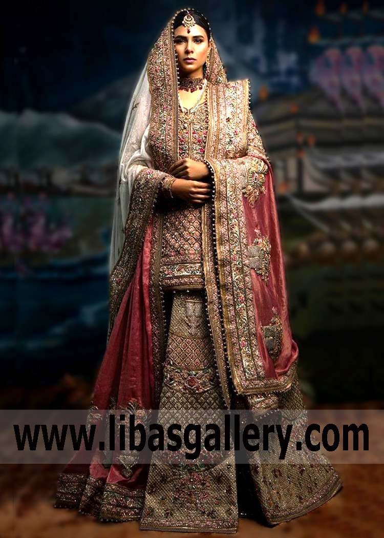 Pink Off White Gladiolus Lehenga